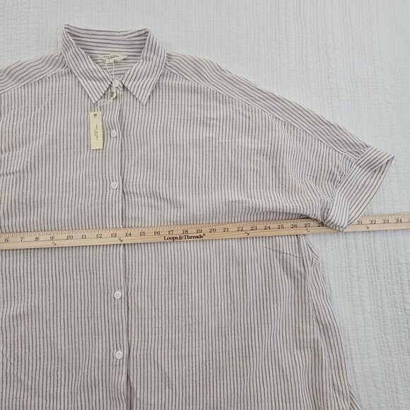 NEW Max Studio London Button Up Shirt Women's L Tan White Short Sleeve MSRP $138 - Picture 10 of 15